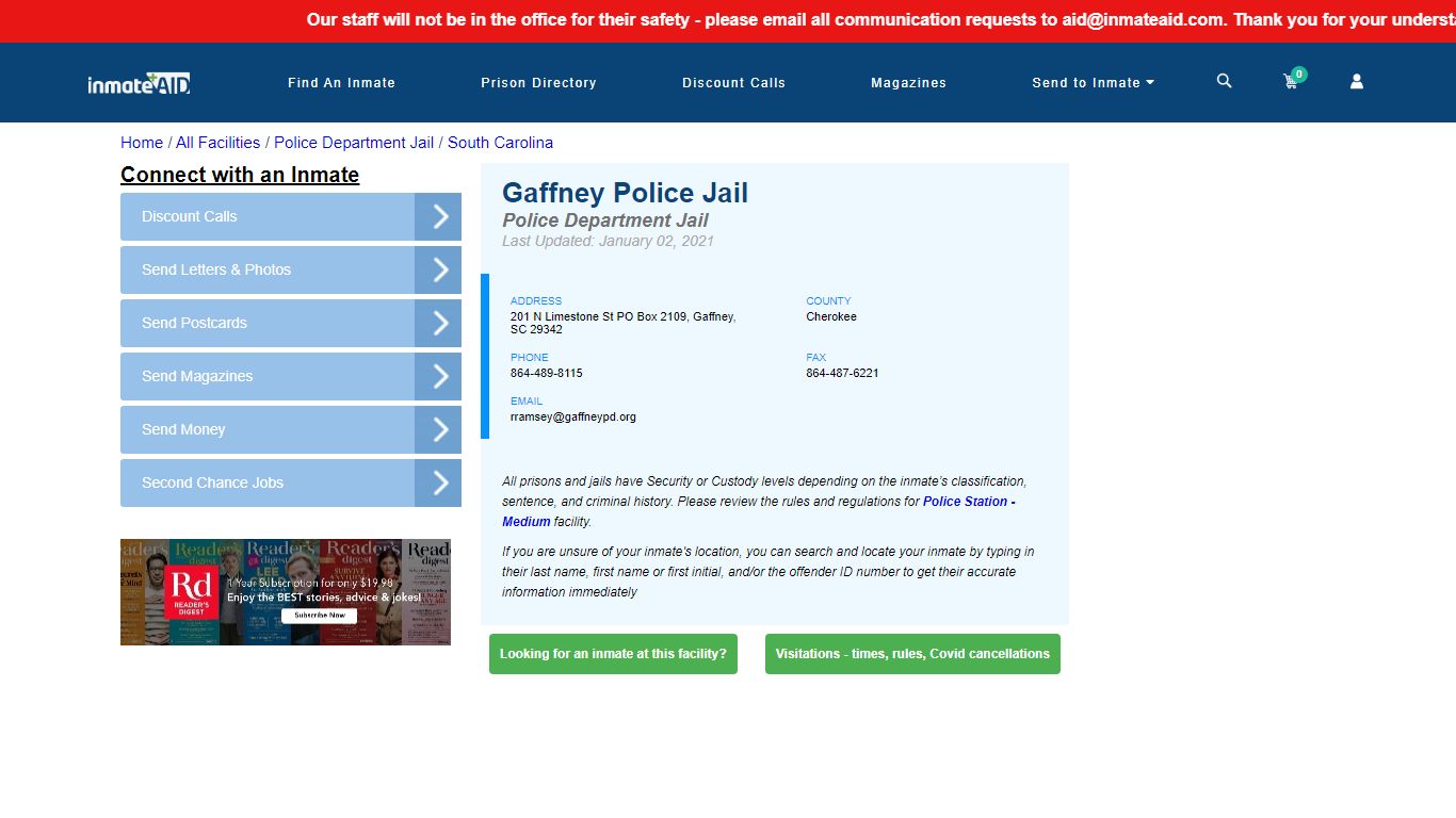 Gaffney Police Jail & Inmate Search - Gaffney, SC