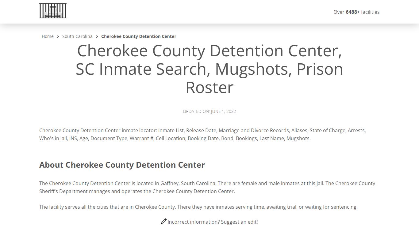 Cherokee County Detention Center, SC Inmate Search ...